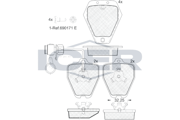 комплект спирачно феродо, дискови спирачки ICER                