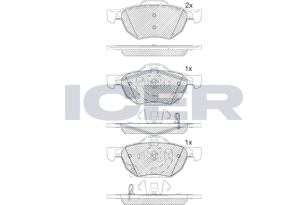 комплект спирачно феродо, дискови спирачки ICER                