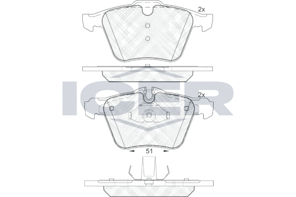 комплект спирачно феродо, дискови спирачки ICER                