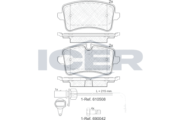 комплект спирачно феродо, дискови спирачки ICER                