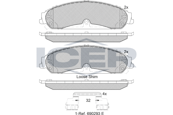комплект спирачно феродо, дискови спирачки ICER                