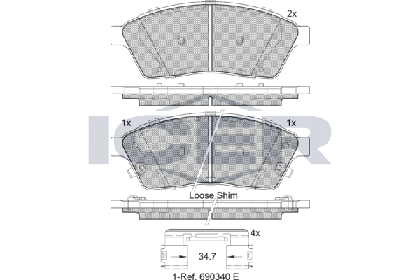 комплект спирачно феродо, дискови спирачки ICER                
