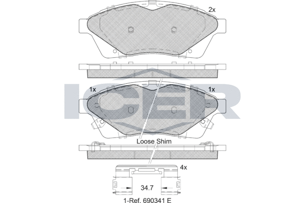 комплект спирачно феродо, дискови спирачки ICER                