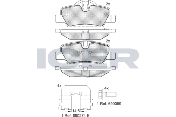комплект спирачно феродо, дискови спирачки ICER                