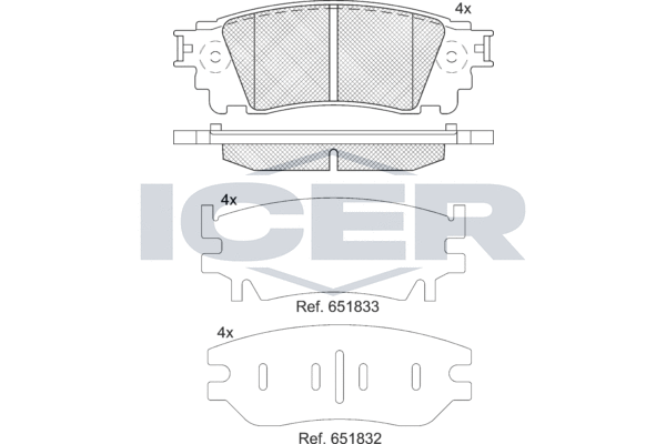 комплект спирачно феродо, дискови спирачки ICER                