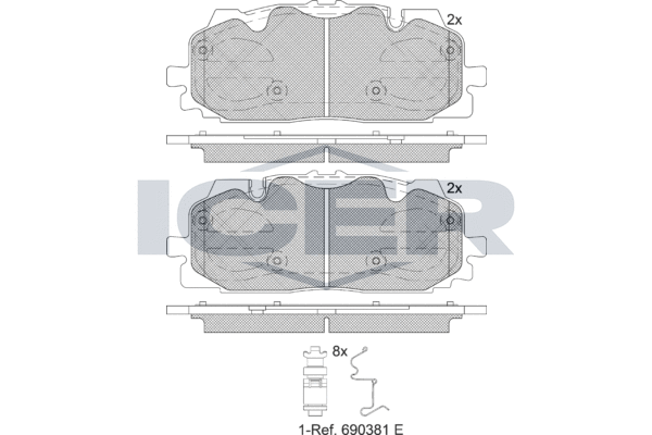 комплект спирачно феродо, дискови спирачки ICER                