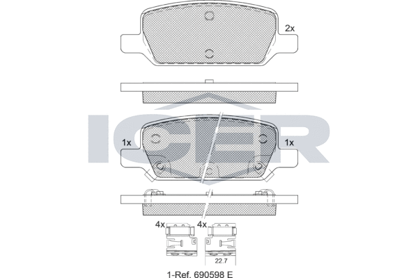 комплект спирачно феродо, дискови спирачки ICER                