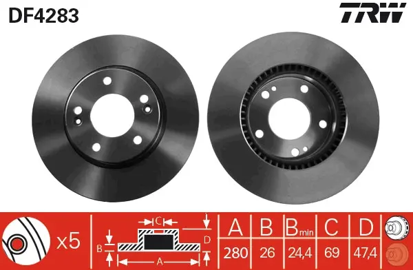 Спирачни дискове за HYUNDAI ix20 (JC) 1.4 CRDi DF4283 TRW                 