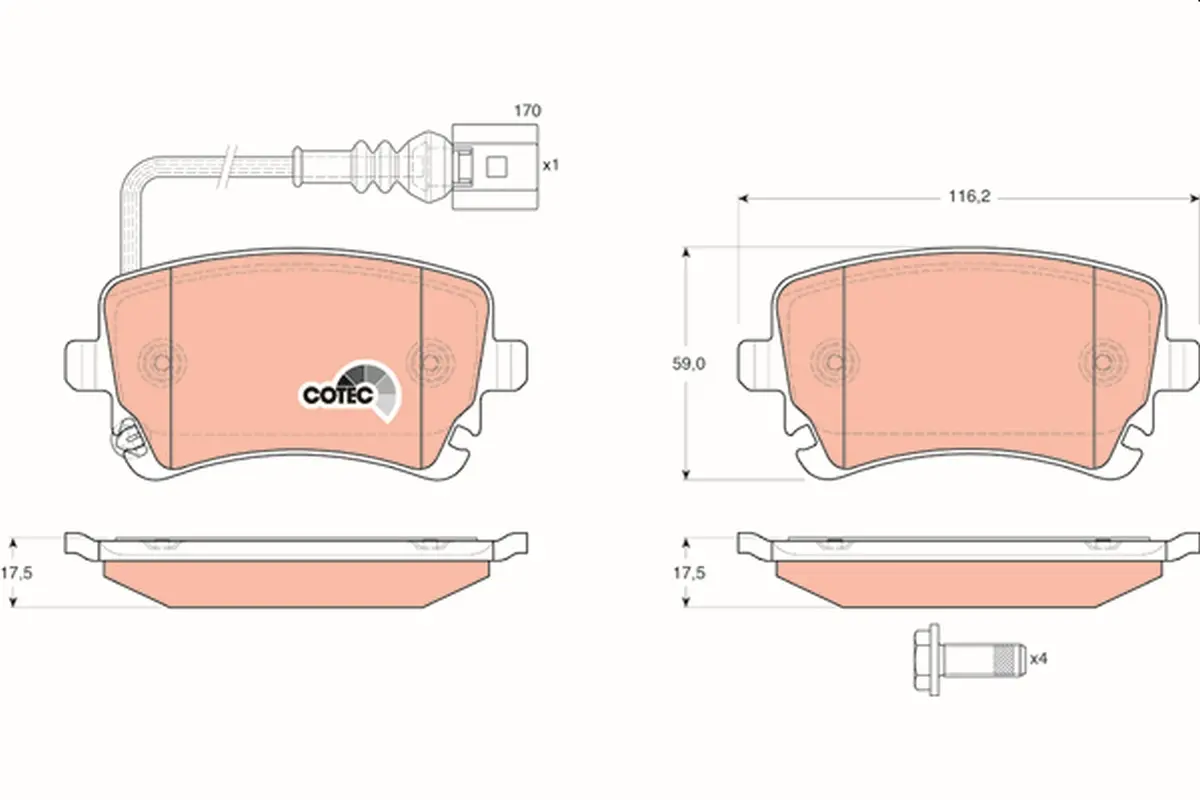 комплект спирачно феродо, дискови спирачки TRW                 
