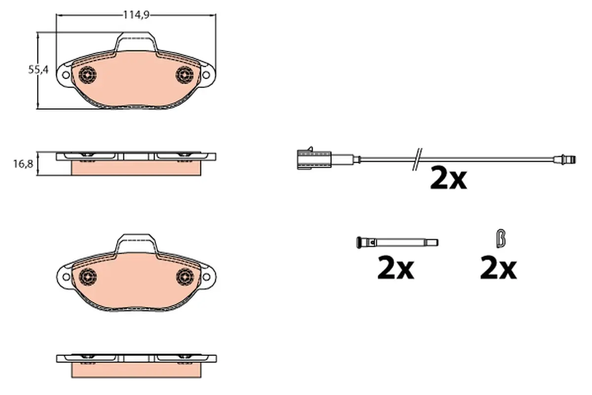 комплект спирачно феродо, дискови спирачки TRW                 