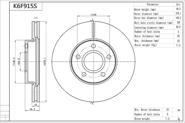 Спирачни дискове за VOLVO S40 II (MS) 1.8 K6F915S AISIN               