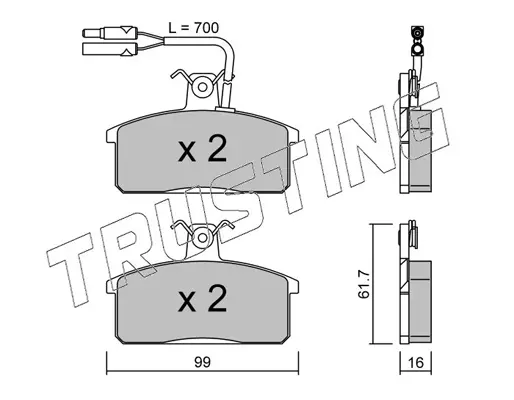 комплект спирачно феродо, дискови спирачки TRUSTING            