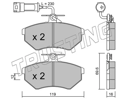 комплект спирачно феродо, дискови спирачки TRUSTING            