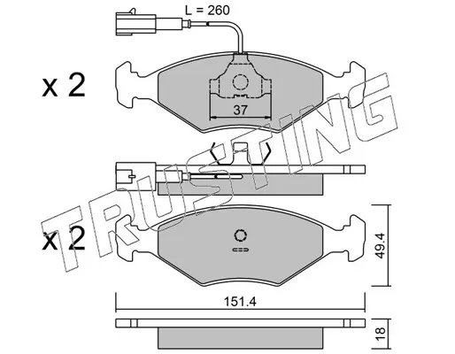 комплект спирачно феродо, дискови спирачки TRUSTING            