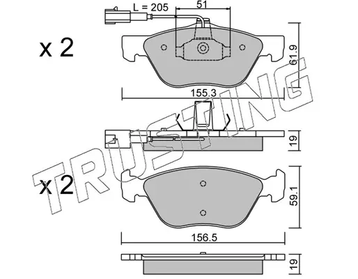 комплект спирачно феродо, дискови спирачки TRUSTING            