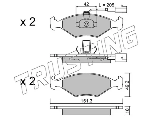 комплект спирачно феродо, дискови спирачки TRUSTING            