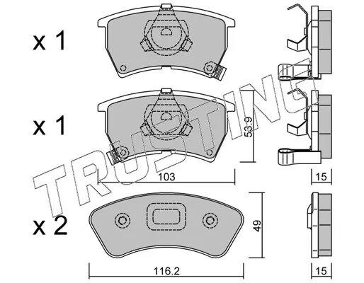 комплект спирачно феродо, дискови спирачки TRUSTING            