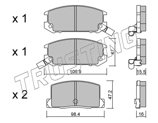 комплект спирачно феродо, дискови спирачки TRUSTING            