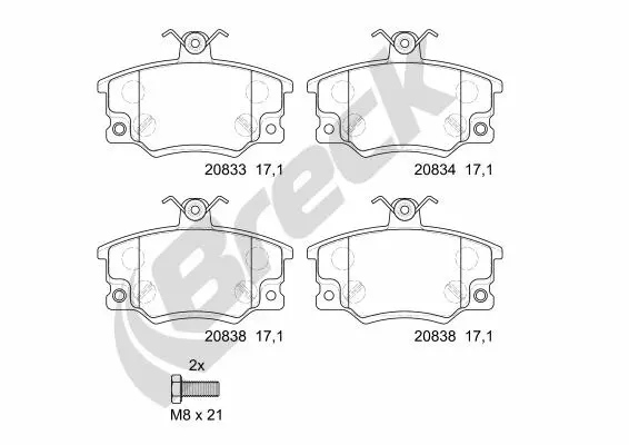 комплект спирачно феродо, дискови спирачки BRECK               