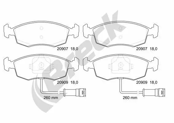 комплект спирачно феродо, дискови спирачки BRECK               