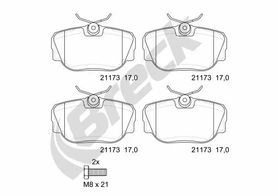комплект спирачно феродо, дискови спирачки BRECK               