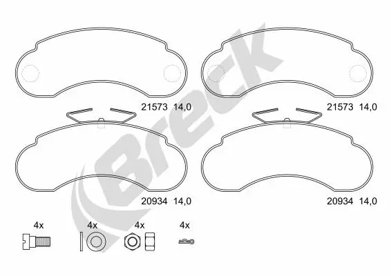 комплект спирачно феродо, дискови спирачки BRECK               