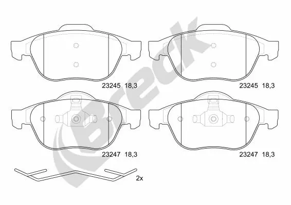 комплект спирачно феродо, дискови спирачки BRECK               