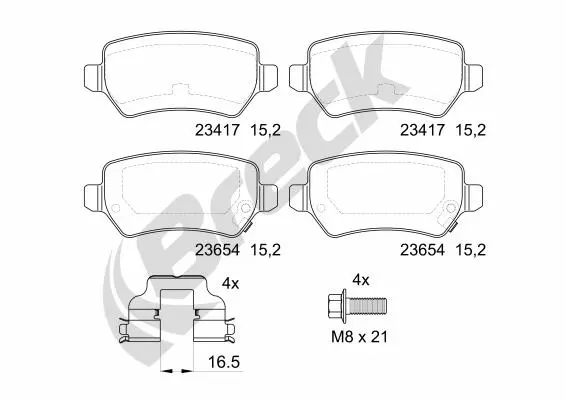 комплект спирачно феродо, дискови спирачки BRECK               