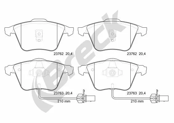 комплект спирачно феродо, дискови спирачки BRECK               