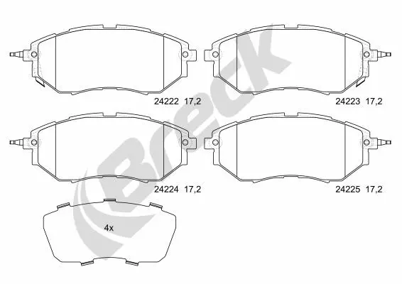 комплект спирачно феродо, дискови спирачки BRECK               