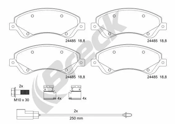комплект спирачно феродо, дискови спирачки BRECK               