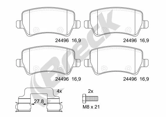 комплект спирачно феродо, дискови спирачки BRECK               