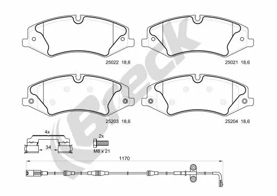 комплект спирачно феродо, дискови спирачки BRECK               