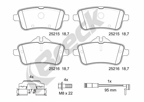 комплект спирачно феродо, дискови спирачки BRECK               