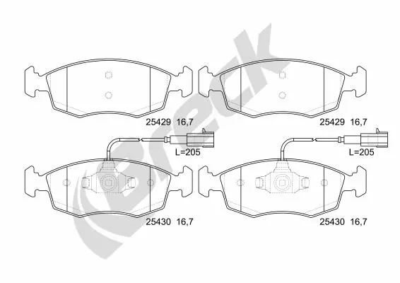 комплект спирачно феродо, дискови спирачки BRECK               