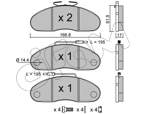 комплект спирачно феродо, дискови спирачки CIFAM               