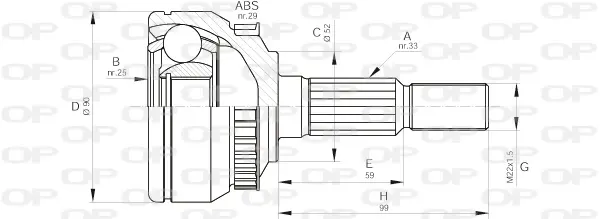 каре комплект, полуоска OPEN PARTS          