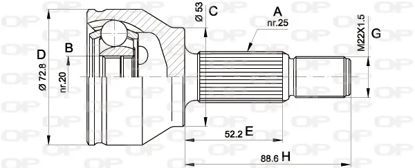 каре комплект, полуоска OPEN PARTS          