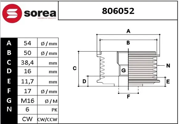 Шайба за свободен ход на генератор за NISSAN PRIMASTAR кутия (X83) 2.0 806052 SNRA                