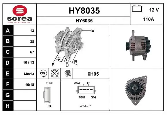 Алтернатор / генератор за HYUNDAI TRAJET (FO) 2.0 HY8035 SNRA                