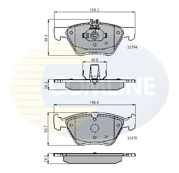 комплект спирачно феродо, дискови спирачки COMLINE             