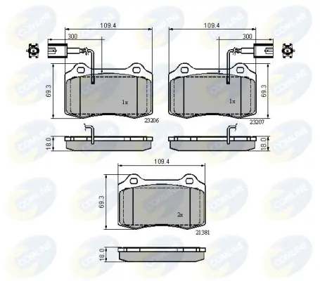 комплект спирачно феродо, дискови спирачки COMLINE             