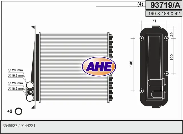 топлообменник, отопление на вътрешното пространство AHE                 