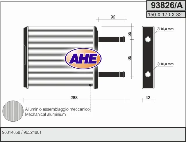 топлообменник, отопление на вътрешното пространство AHE                 