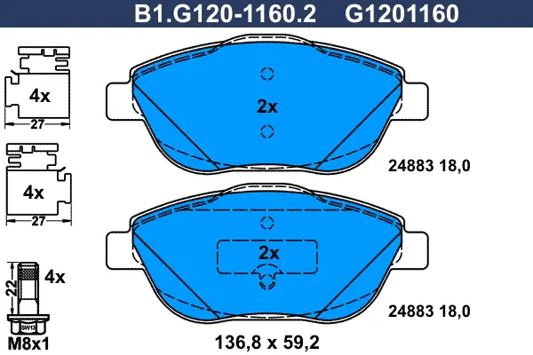 комплект спирачно феродо, дискови спирачки GALFER              