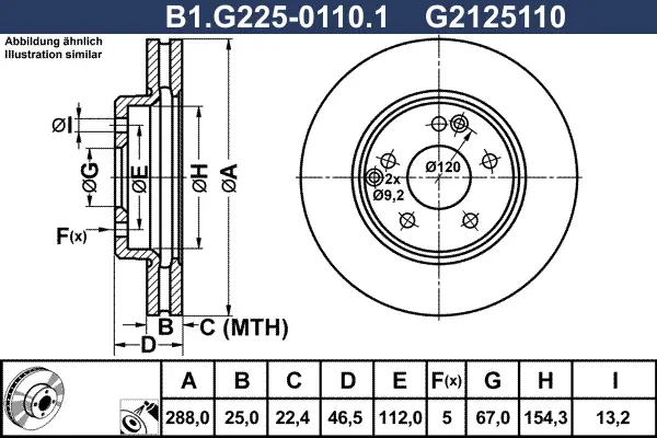 Спирачни дискове за MERCEDES-BENZ C-CLASS (W203) C 200 Kompressor (203.045) B1.G225-0110.1 GALFER              