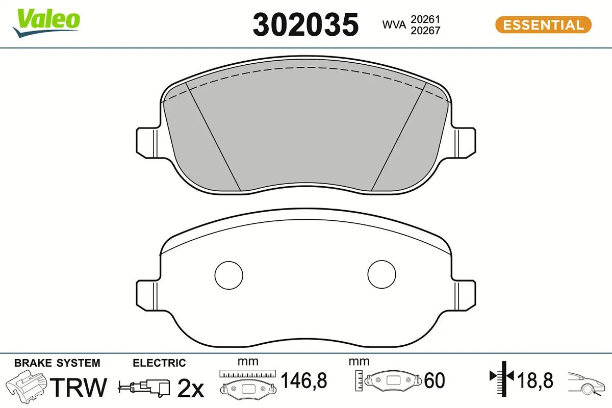 ESSENTIAL , комплект спирачно феродо, дискови спирачки VALEO 302035