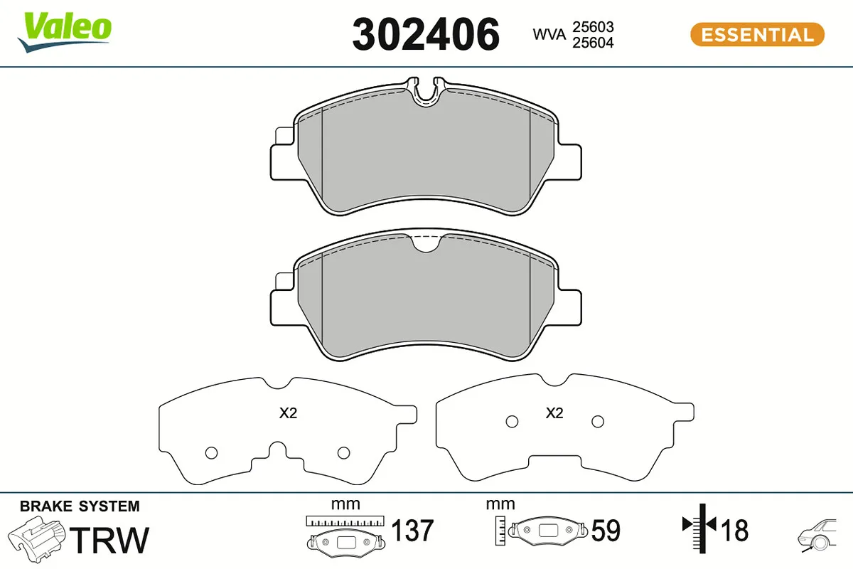 Комплект спирачно феродо, дискови спирачки VALEO 302406