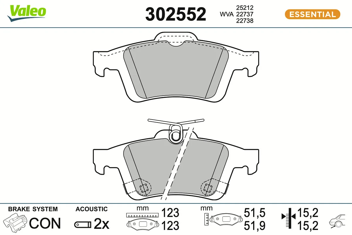 Комплект спирачно феродо, дискови спирачки VALEO 302552