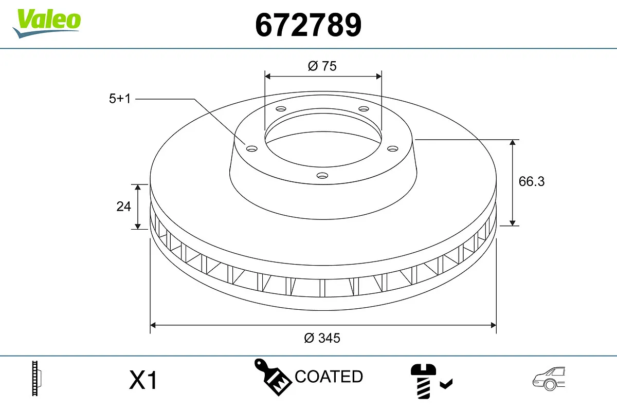 COATED , спирачен диск VALEO 672789